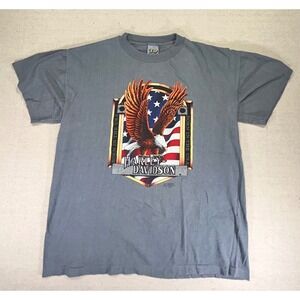 Vintage Harley-Davidson 3D Emblem Tag Large T-Shirt Single Stitch Eagle USA
